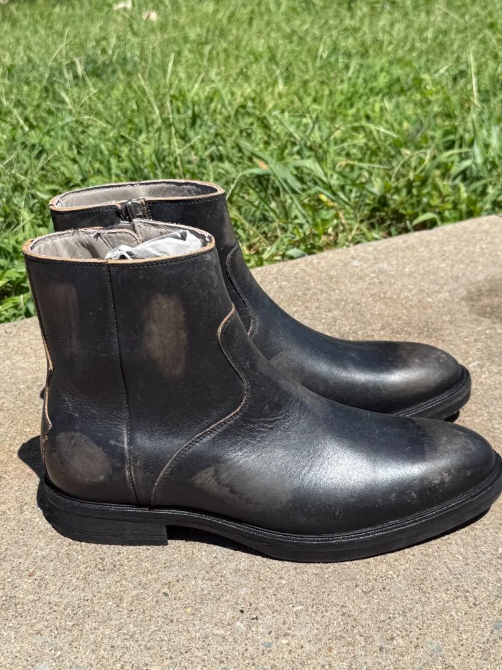 AllSaints Lang Mens 9 Leather Boots Dark Brown Moto Biker Grunge Zip Ankle 4061